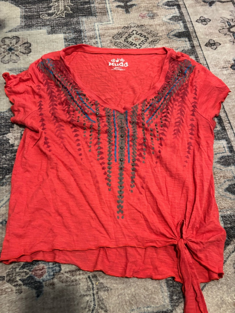 Women’s Coral V-Neck Knot-Front Crop Top